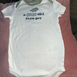 Carter's White and Green Dino Baby Onesie